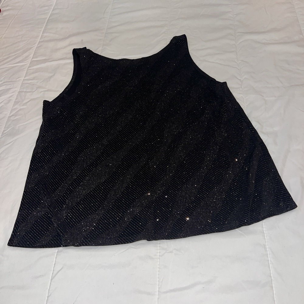 ONYX‎ Nite Womens Black Sparkle Glitter Sleeveless V-Neck Tank Top Blouse 2X